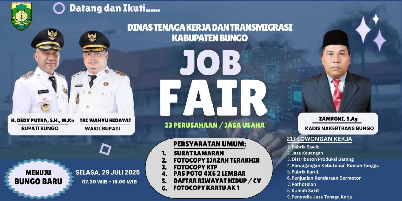 Disnakertrans Bungo Gelar Job Fair 2025, Sediakan 217 Lowongan Kerja dari 23 Perusahaan